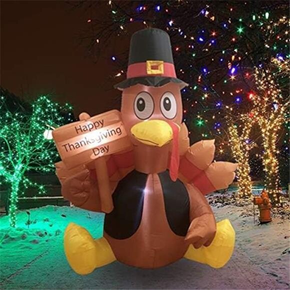 6 FT Thanksgiving Inflatable Turkey,Blow up Lighted Turkey Decor with LED lights - Picture 6 of 7